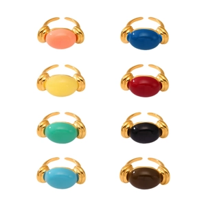 Colorful resin gold plated stainless steel open rings in eight vibrant candy colors
