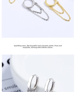 Detailansicht der S925 Sterlingsilber Quastenkette Ohrringe in Gold und Silber
