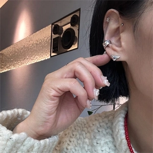 925 sterling silver minimalist heart stud earring set with polished ear cuff for women