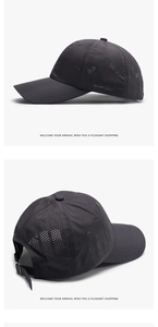 Detail view of quick-dry golf cap with laser-cut side vents and adjustable back strap
