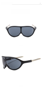 Front and side view of cycling sunglasses with black frame and gold metal temples