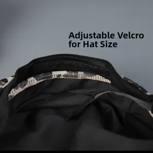 Detail of adjustable velcro closure on leopard print baker boy hat for custom fit