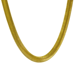 Minimalist gold flat snake bone chain necklace in titanium steel with polished finish