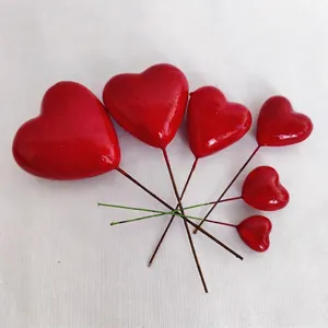 Set of 6 red heart foam picks in various sizes for cake decoration and DIY crafts