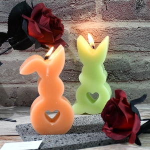 3D Easter bunny silicone molds for resin heart shaped candles in pink and green colors