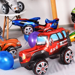 3D cartoon vehicle foil balloon set with speed racing car and motorcycle shapes