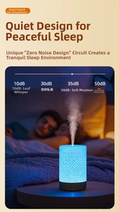 Macro view of wood grain base humidifier with 35dB ultra-quiet operation feature