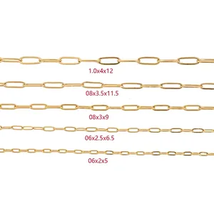 Five sizes of 18k gold plated stainless steel paperclip chains for DIY jewelry making