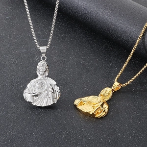 Vintage St. Jude pendant necklaces in gold and silver steel with square box chains