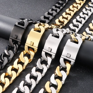 Cuban Link Necklace Bracelet Stainless Steel Hip Hop Chunky Polished Thick Heavy Chain Jewelry Men Streetwear Accessory