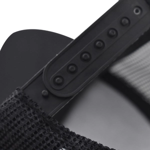 Detail view of adjustable snapback closure and premium black mesh on baseball cap