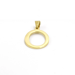 Detailed macro view of 18k gold plated stainless steel letter pendant with melon buckle