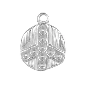 Close-up of textured silver stainless steel animal paw print pendant with dots