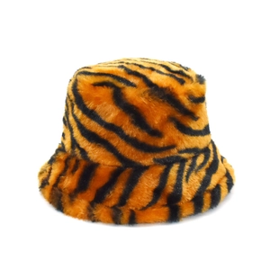 Winter Faux Fur Bucket Hat Warm Thick Plush Animal Print Tiger Leopard Pattern Outdoor Windproof For Women Men Novelty
