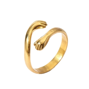 Polished 18k gold plated hugging hands open ring in a minimalist French chic design