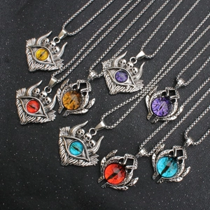 Retro gothic evil eye pendant necklaces in assorted colors with punk skull steel chains