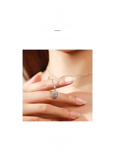 Detail of S925 sterling silver necklace featuring micro-set round zircon pendant