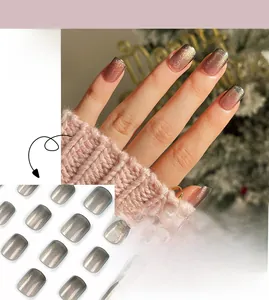 Cat eye magnetic press-on nails in dusty pink featuring shimmering finish and square shape