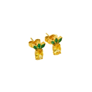 18k gold plated pineapple earrings with green and yellow cubic zirconia stones