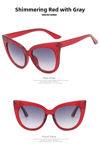 Cat eye glasses frames with glitter finish in red featuring gray gradient lenses