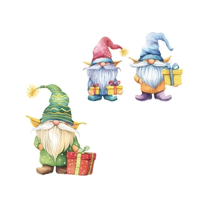 Watercolor Christmas gnomes with gift boxes wall sticker for festive home decoration