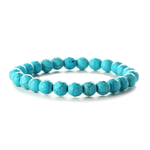 Faceted natural blue turquoise crystal beaded stretch bracelet for women on white background