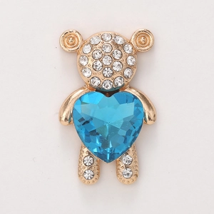 Ciondolo a forma di orsetto dorato con gemma a cuore blu e cristalli lucidi per fai-da-te