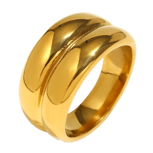 Polished double-layered gold titanium ring for women featuring a minimalist stacked design