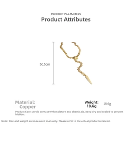 Detailed technical view of the golden Y-shaped heart chain with material and weight specs