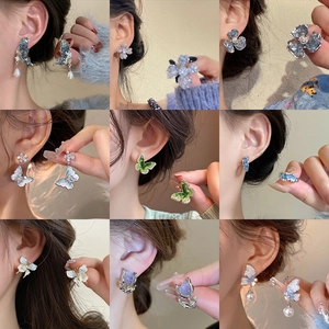 Boucles D'oreilles Papillon Fleur Coeur Avec Tige En Argent Cristal Strass Alliage Bijoux Pour Femmes Mode