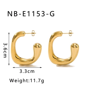 Detailed view of polished 18k gold plated C-shape earrings with size measurements
