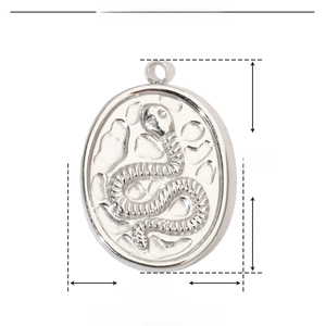 Detailed size parameter view of the silver stainless steel oval snake relief pendant
