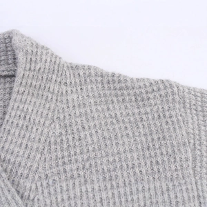 Gray V-neck double-breasted cashmere knit cardigan with high-quality woven texture detail