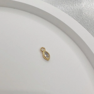 Golden eye-shaped S925 sterling silver mini charm with sparkling marquise zircon pendant