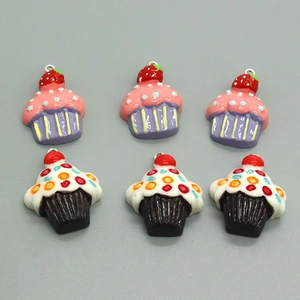 DIY colorful resin fruit cupcake charms set with metal rings for sweet earrings and keychains