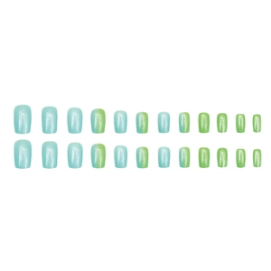 Blue and green gradient square press-on nails with a pearlescent shimmer finish