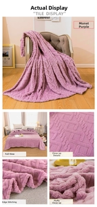 Macro detail of Monet Purple flannel blanket showing 3D geometric texture and hemmed edges