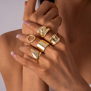 Alloy Gold Rings For Women Irregular Geometric Liquid Metal Chunky Open Adjustable Punk Fashion Jewelry Accessory