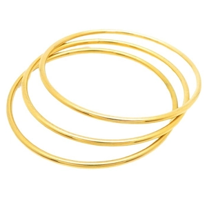 Classic 6mm polished hollow stainless steel bangles set of three in golden finish