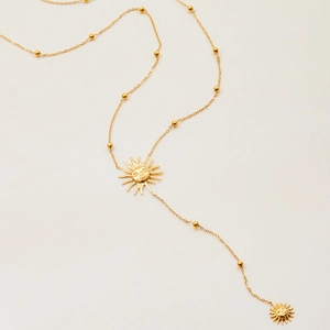 Collier Y minimaliste en acier inoxydable doré 18K avec pendentif soleil et perles
