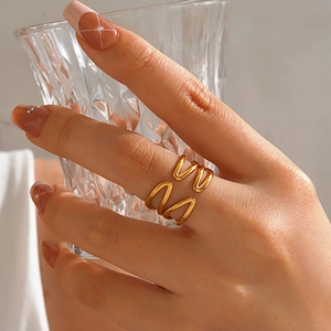 Minimalist 18K gold plated wavy open ring for women with stylish stainless steel design