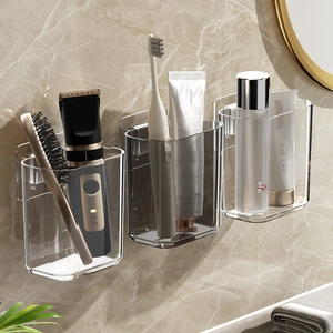 Wall Mounted Bathroom Storage Rack Transparent PET Punch Free Toothbrush Holder Organizer Shelf For Vanity Bathroom