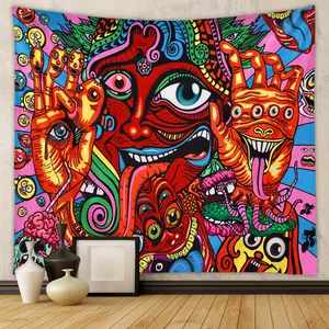 Psychedelic Wall Tapestry Polyester Fabric Bohemian Hippie Surreal Art Aesthetic Hanging Decor For Bedroom Living Room