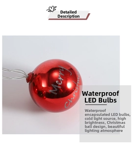 Macro detail of red Merry Christmas decorative LED ball light with waterproof bulb