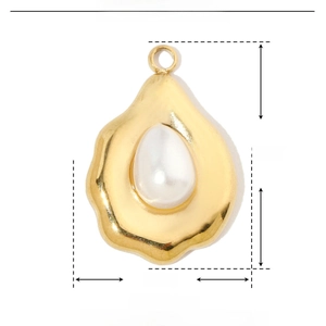 Detailed view of heart-shaped stainless steel and pearl pendant with size measurements
