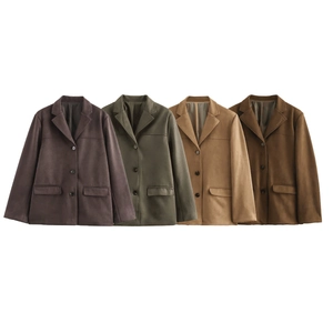 Détails des vestes blazers pour femmes en violet foncé, vert foncé, kaki et marron