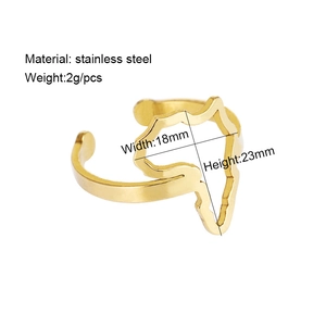 Detailed size view of golden stainless steel Africa map open ring showing 23x18mm dimensions