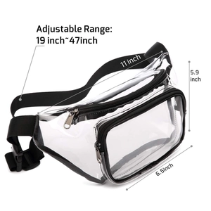 Detailed size specifications for transparent PVC waist bag with adjustable strap