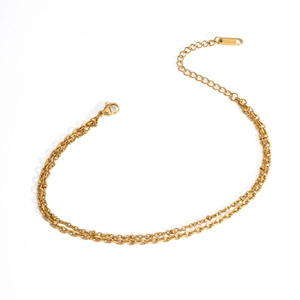 Double-layered golden stainless steel anklet with lobster clasp on white background