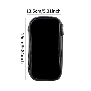 Large black PU makeup brush bag with zipper, 25x13.5cm waterproof glossy storage pouch